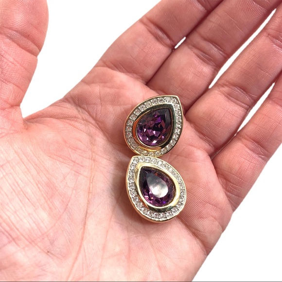 VTG Swarovski Amethyst Tear Drop Clip Earrings - Picture 10 of 10